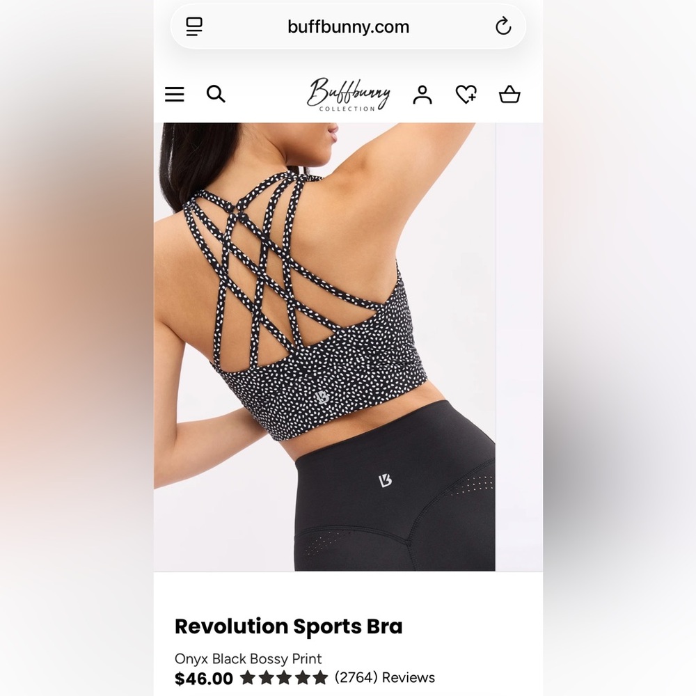 BuffBunny Revolution Sports Bra Onyx Black Bossy Print Medium - Picture 11 of 12